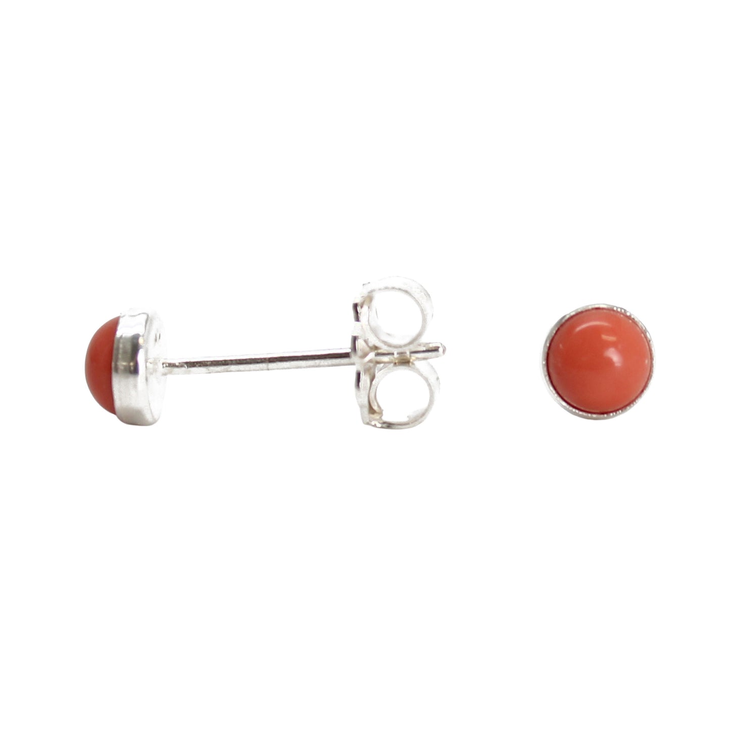 4mm Salmon Coral Stud Earrings in Sterling Silver