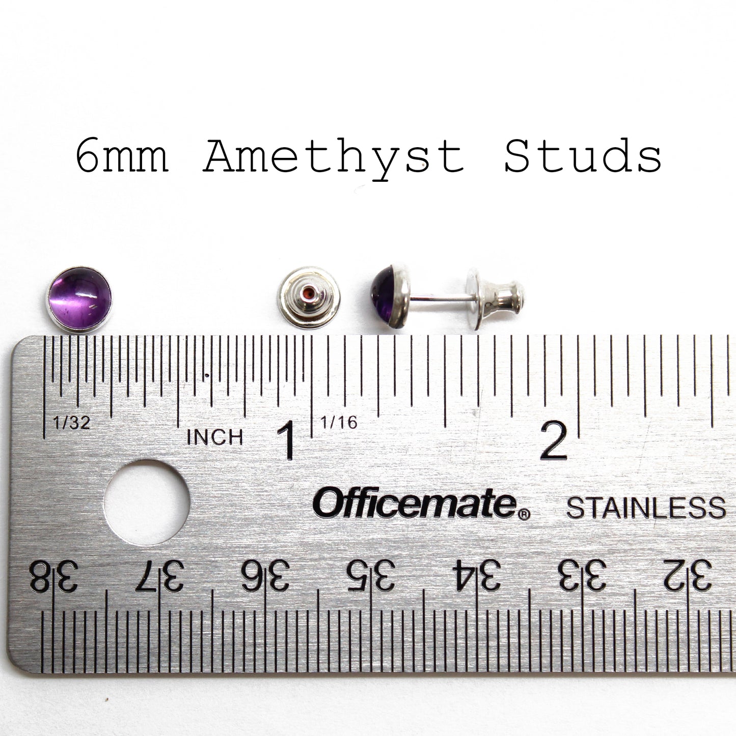 Amethyst Stud Earrings 6mm in Sterling Silver