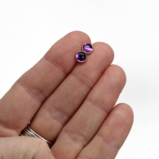Load image into Gallery viewer, Small Amethyst Stud Earrings 6mm in Sterling Silver
