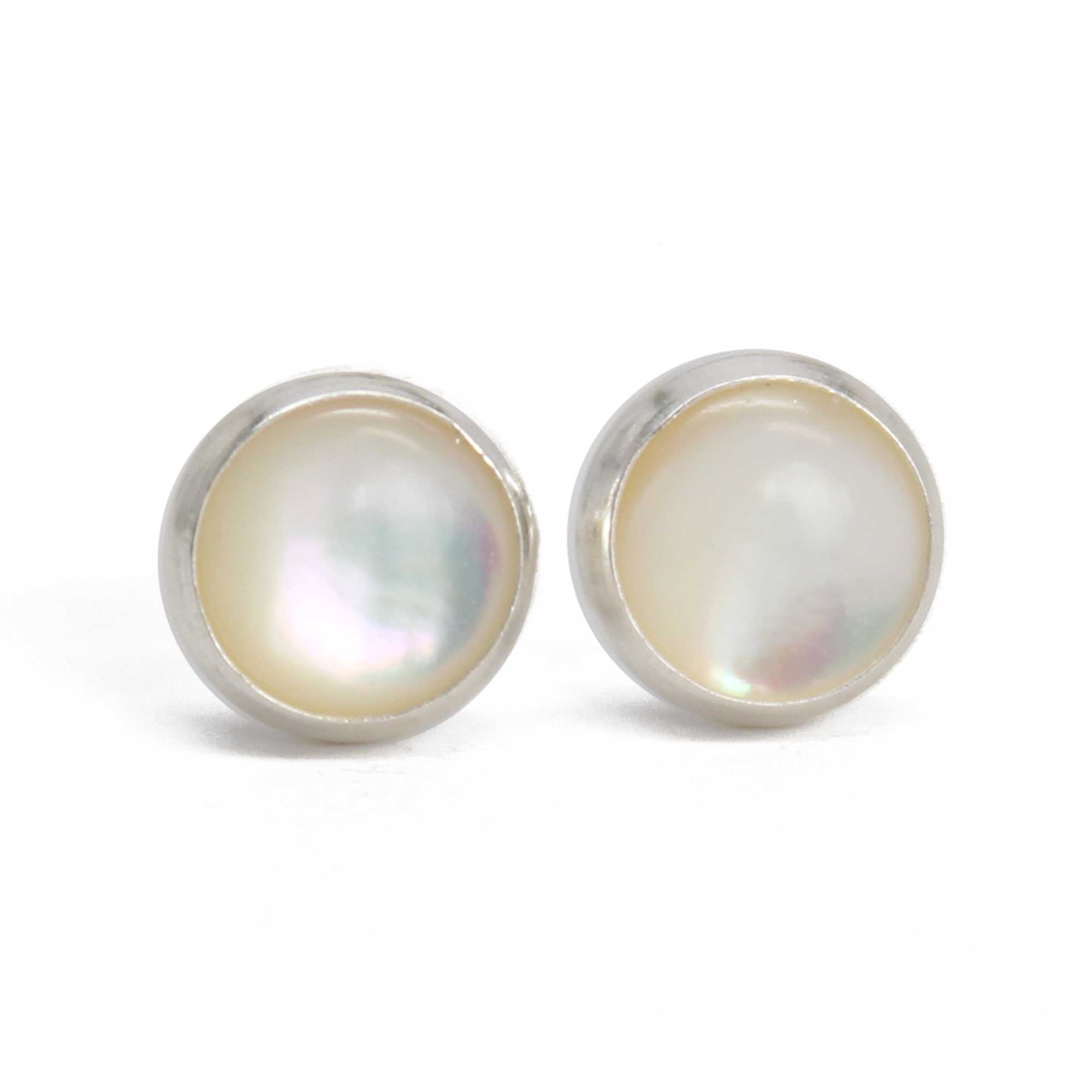 Sterling silver vintage mother of orders pearl inlay oval stud earrings