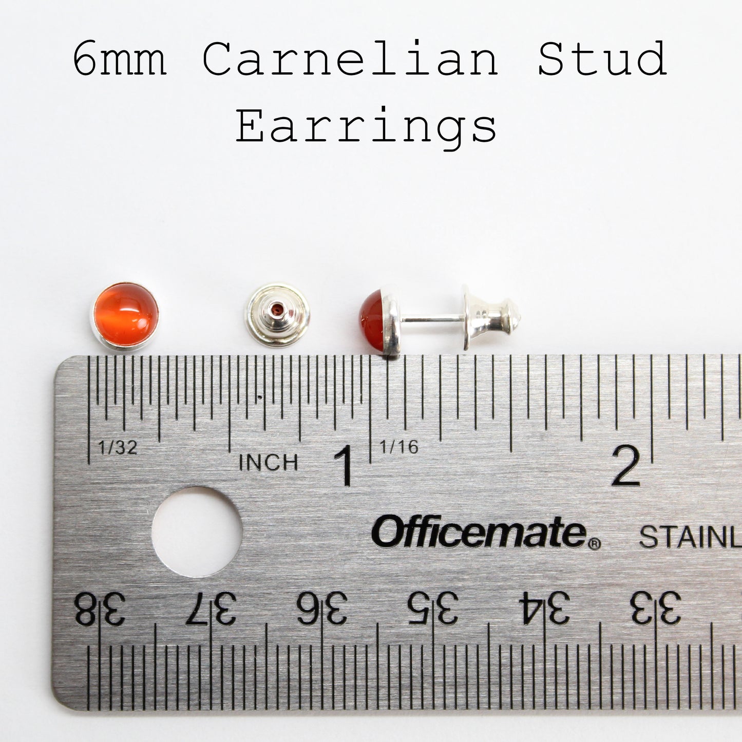 6mm Red Carnelian Stud Earrings