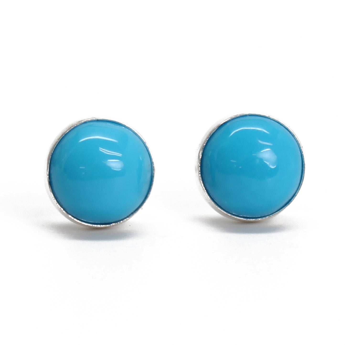 Aimee Round Turquoise Stud Earrings Silver – ZENGORI