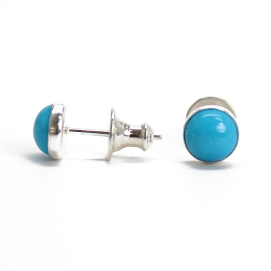 6mm Blue Turquoise Studs in Sterling Silver 