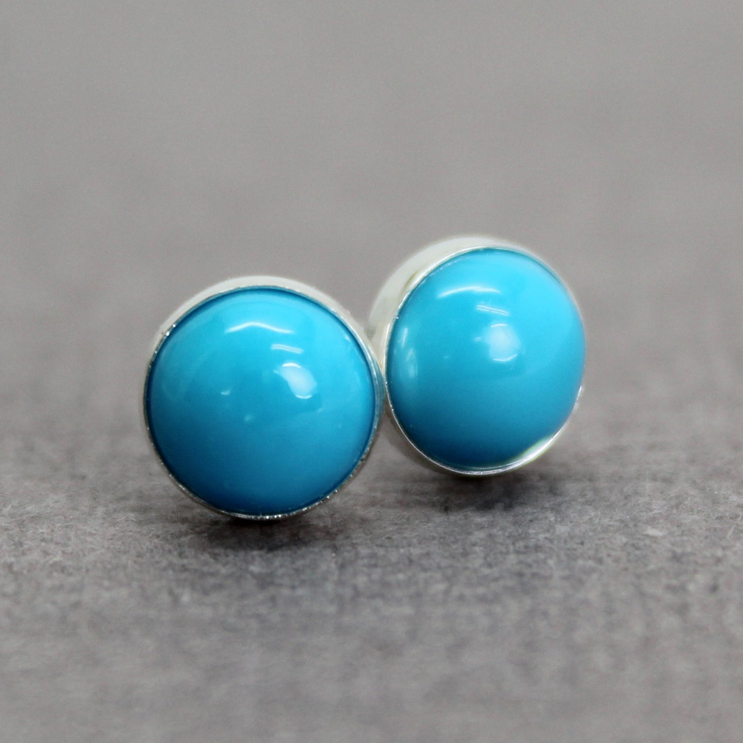 Turquoise Stud Earrings, 6mm Genuine Blue Turquoise in Sterling