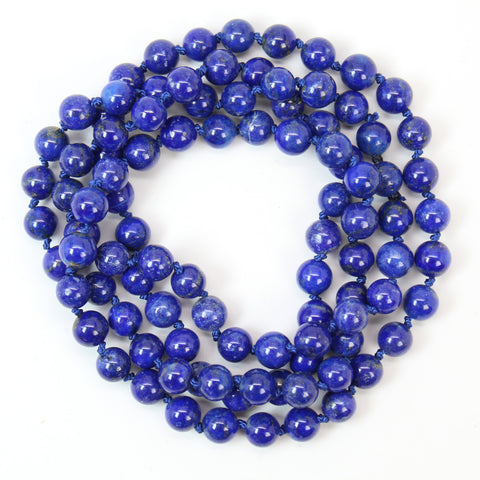6mm natural blue lapis lazuli necklace hand knotted on silk