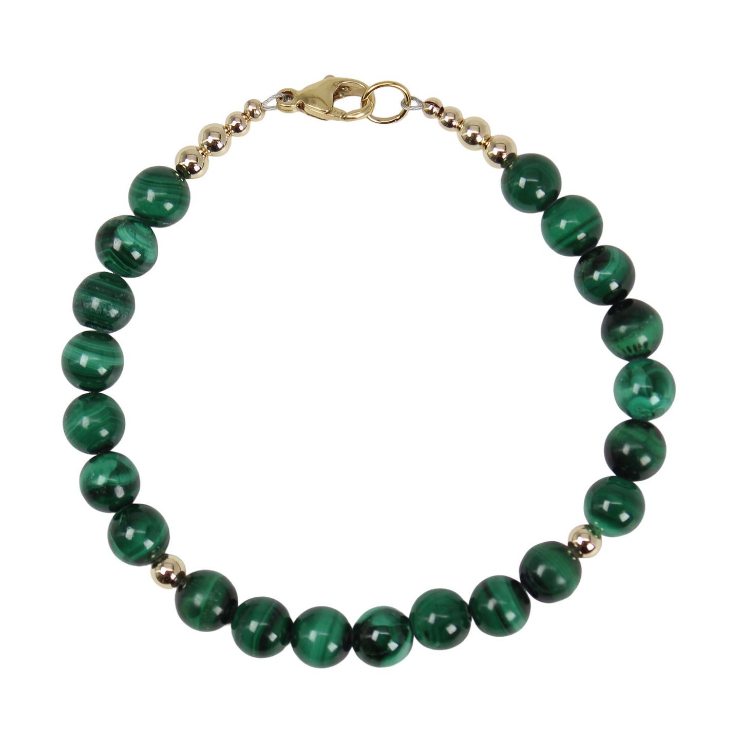 Malachite & Gold-Filled Bead Bracelet 7.5" Long