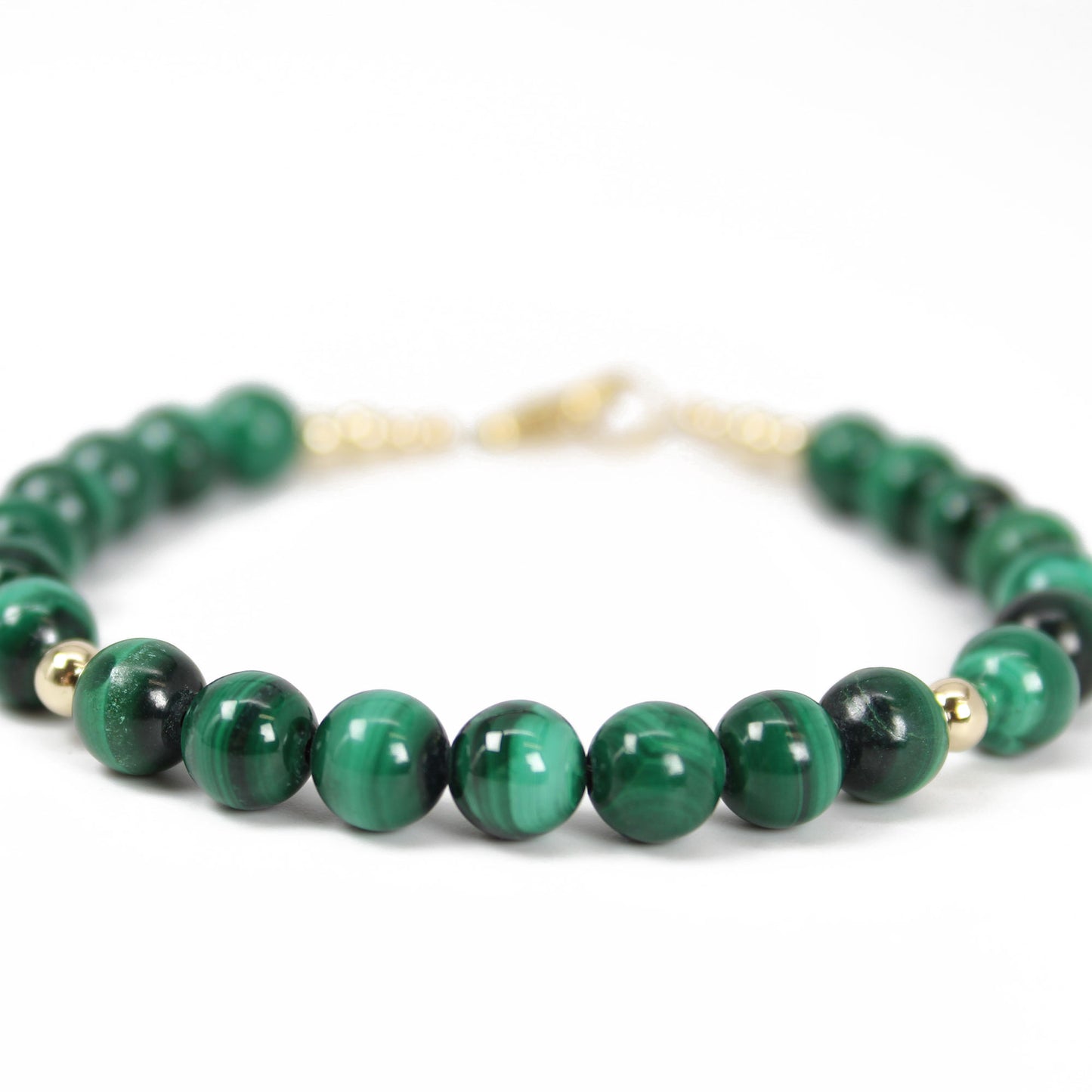 Malachite & Gold-Filled Bead Bracelet 7.5" Long