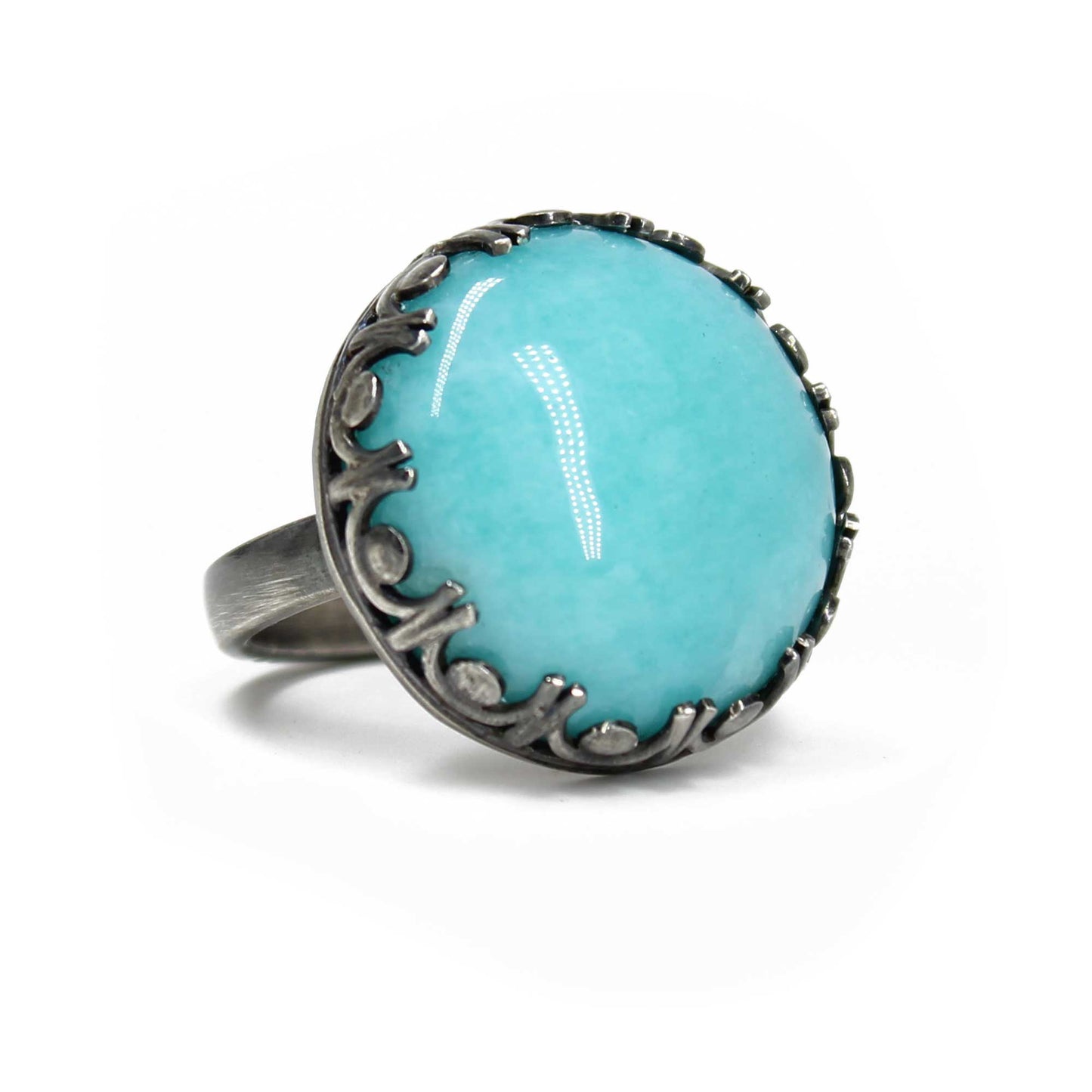 Amazonite Ring in Sterling Silver Bezel Setting, Size 8 US