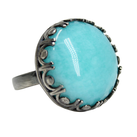 Large Amazonite Ring in Sterling Silver Size 8 US