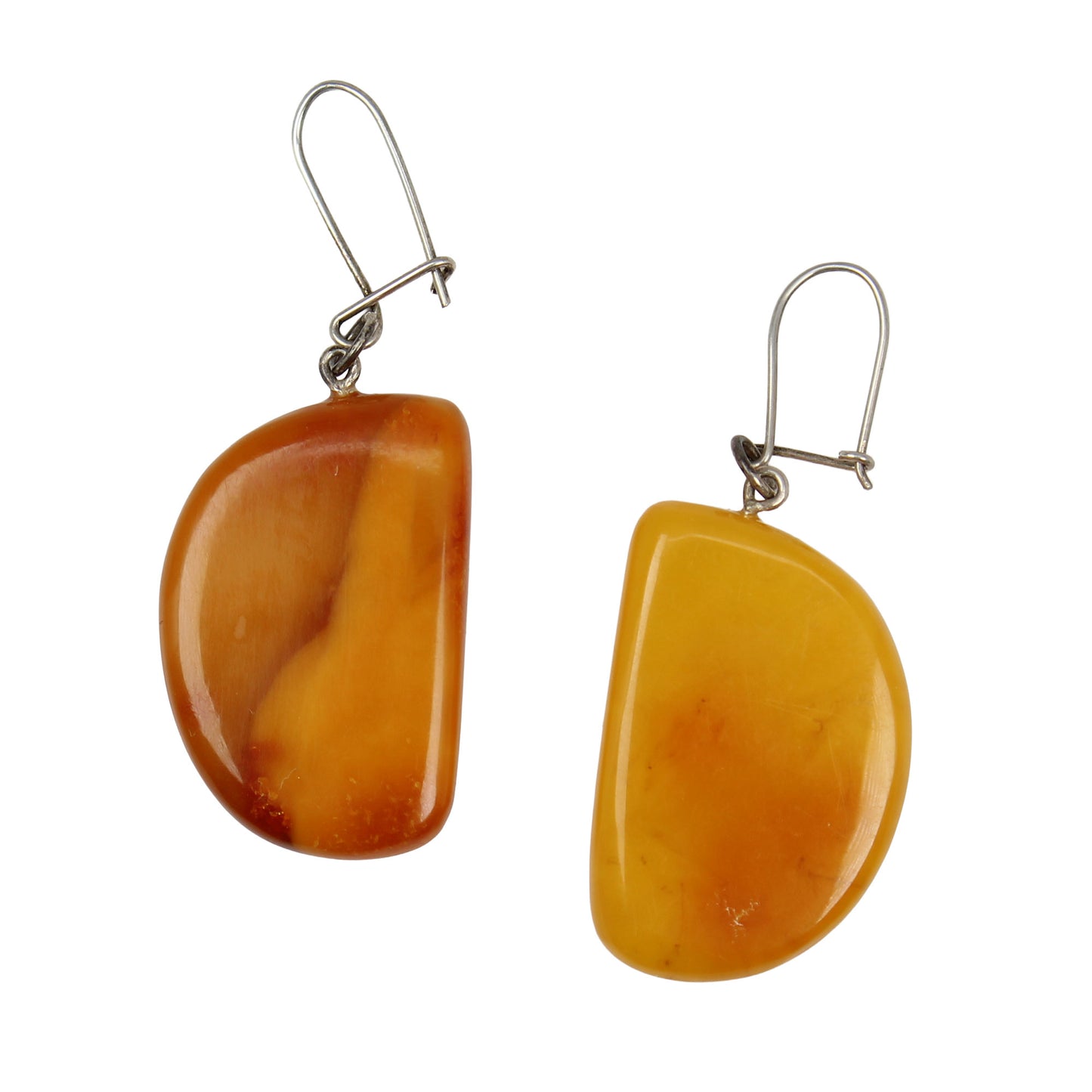 Vintage Amber & Sterling Silver Dangle Earrings, Half Circle Drops