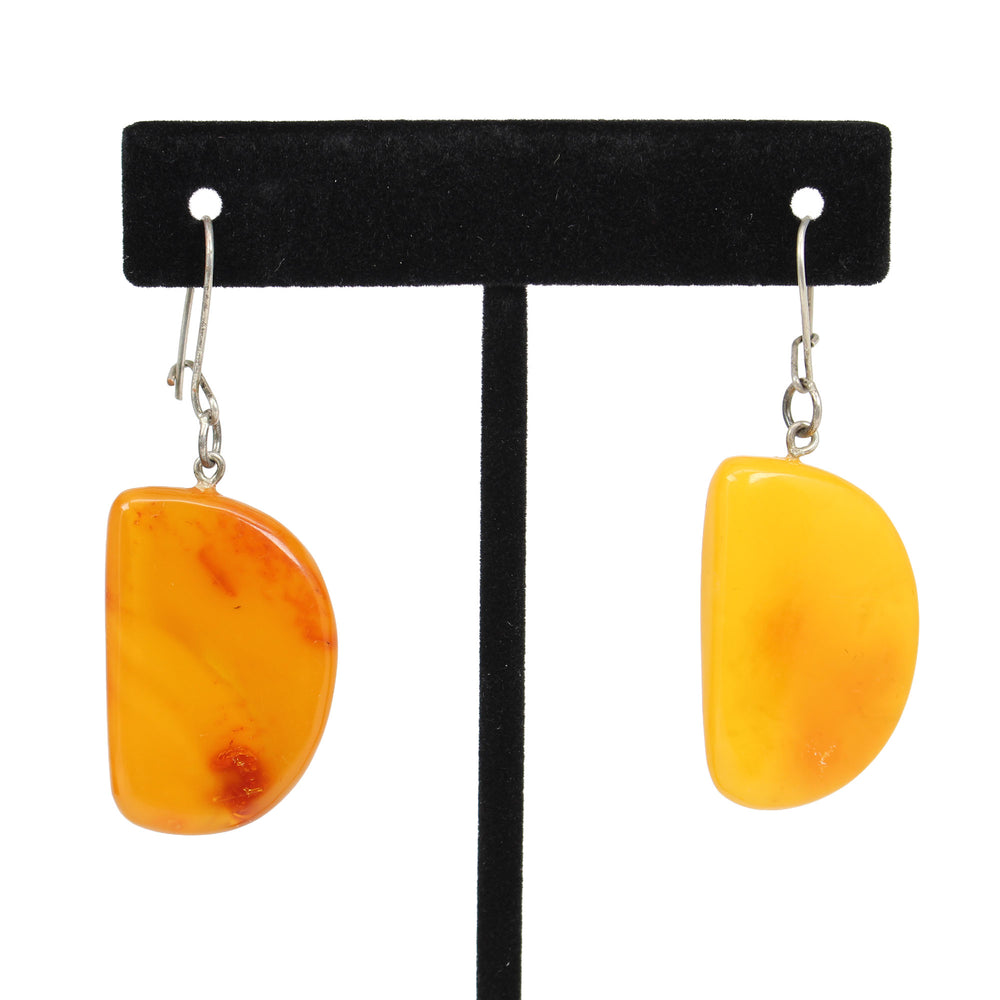 
                      
                        Vintage Amber & Sterling Silver Dangle Earrings, Half Circle Drops
                      
                    