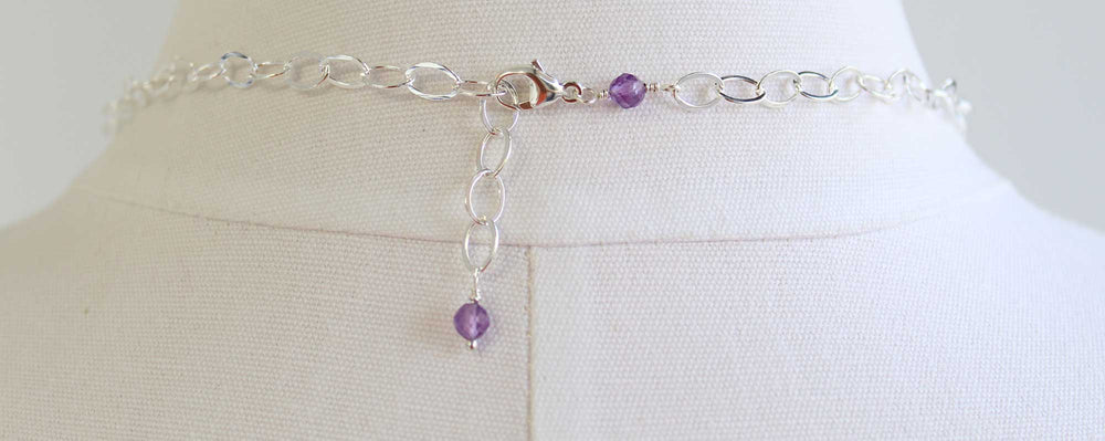 
                      
                        Amethyst and Sterling Silver Chain Necklace 24 Inches Long,
                      
                    