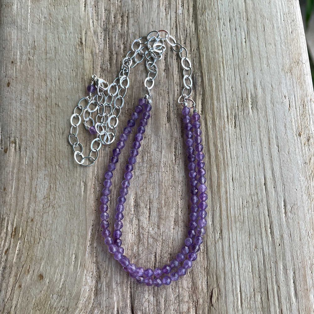 
                      
                        Amethyst and Sterling Silver Chain Necklace 24 Inches Long,
                      
                    