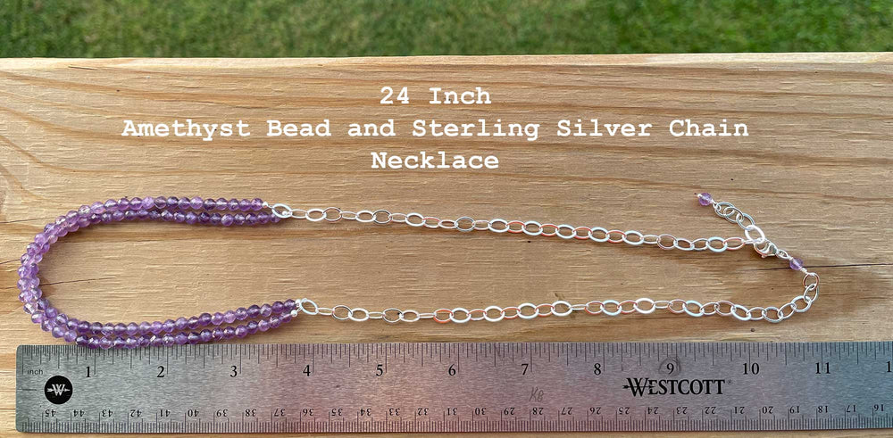 
                      
                        Amethyst and Sterling Silver Chain Necklace 24 Inches Long,
                      
                    