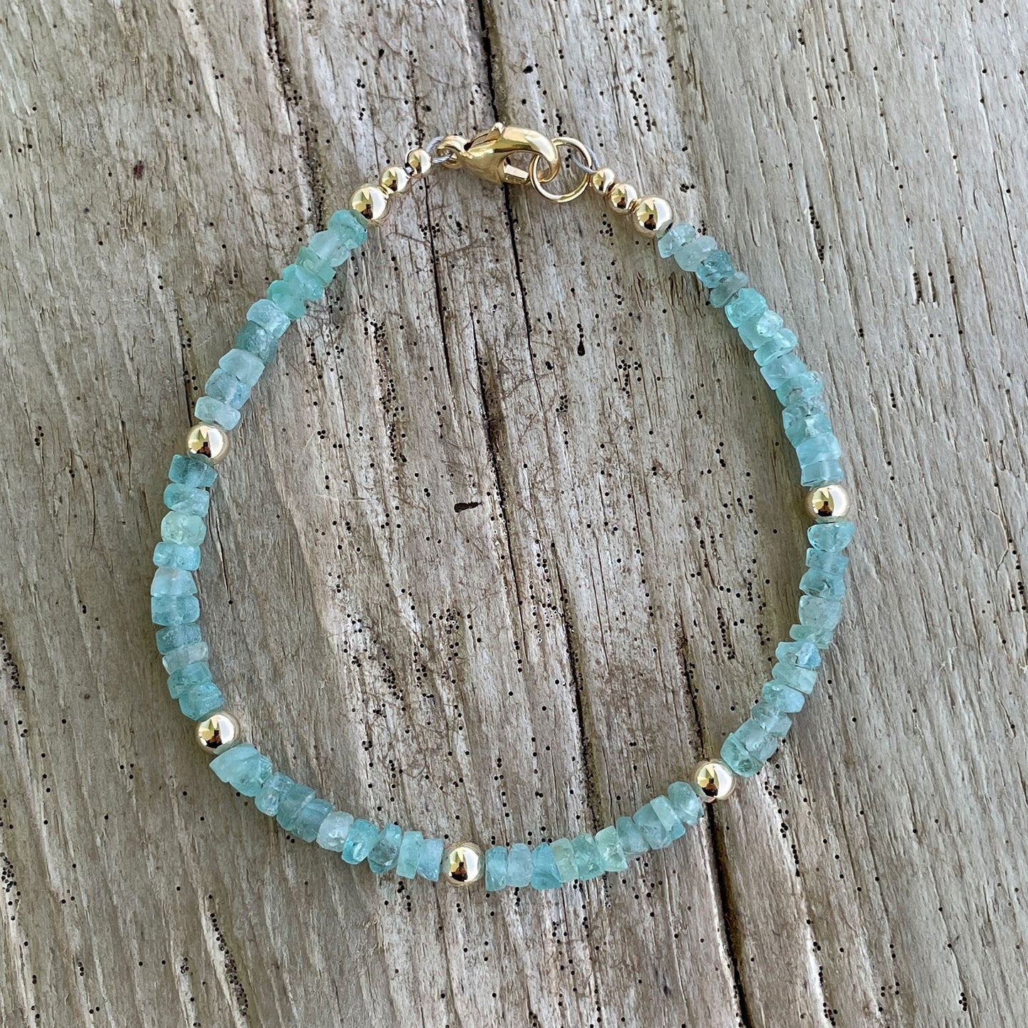 Apatite Heishi & Gold Filled Bracelet 7.5" Long