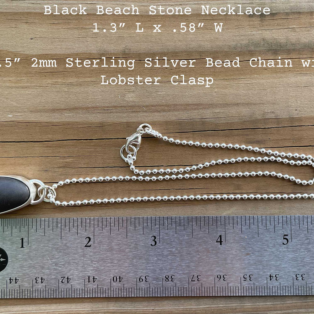 
                      
                        Black Galveston Texas Beach Stone Pendant Necklace in Sterling Silver
                      
                    