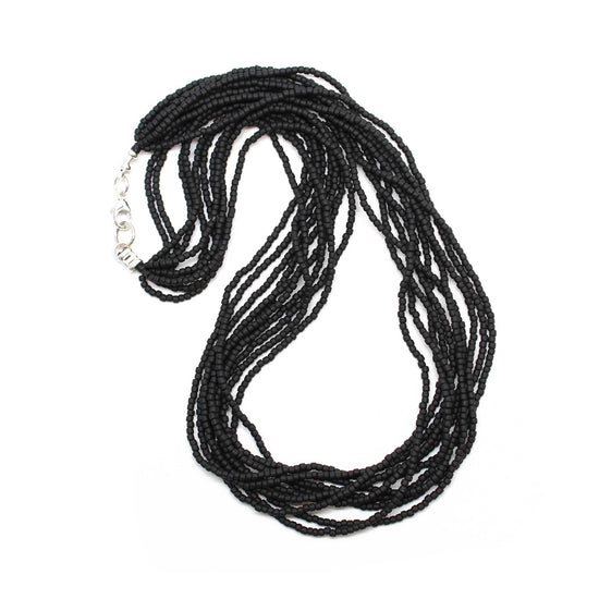 Multi Strand Matte Black Seed Bead Necklace 18 Inches