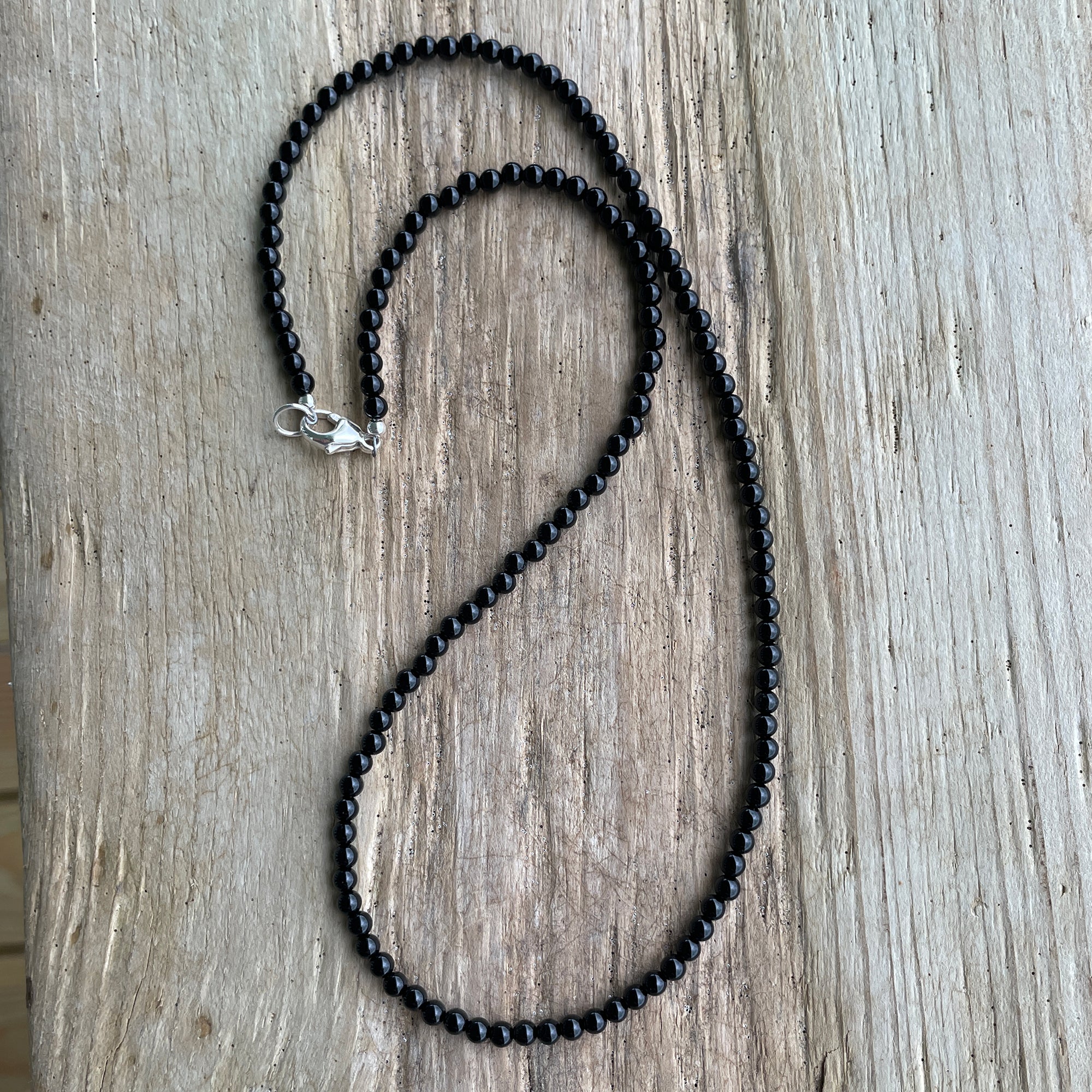 Black Onyx Necklace , Small 3mm Black Gemstone Bead Necklace