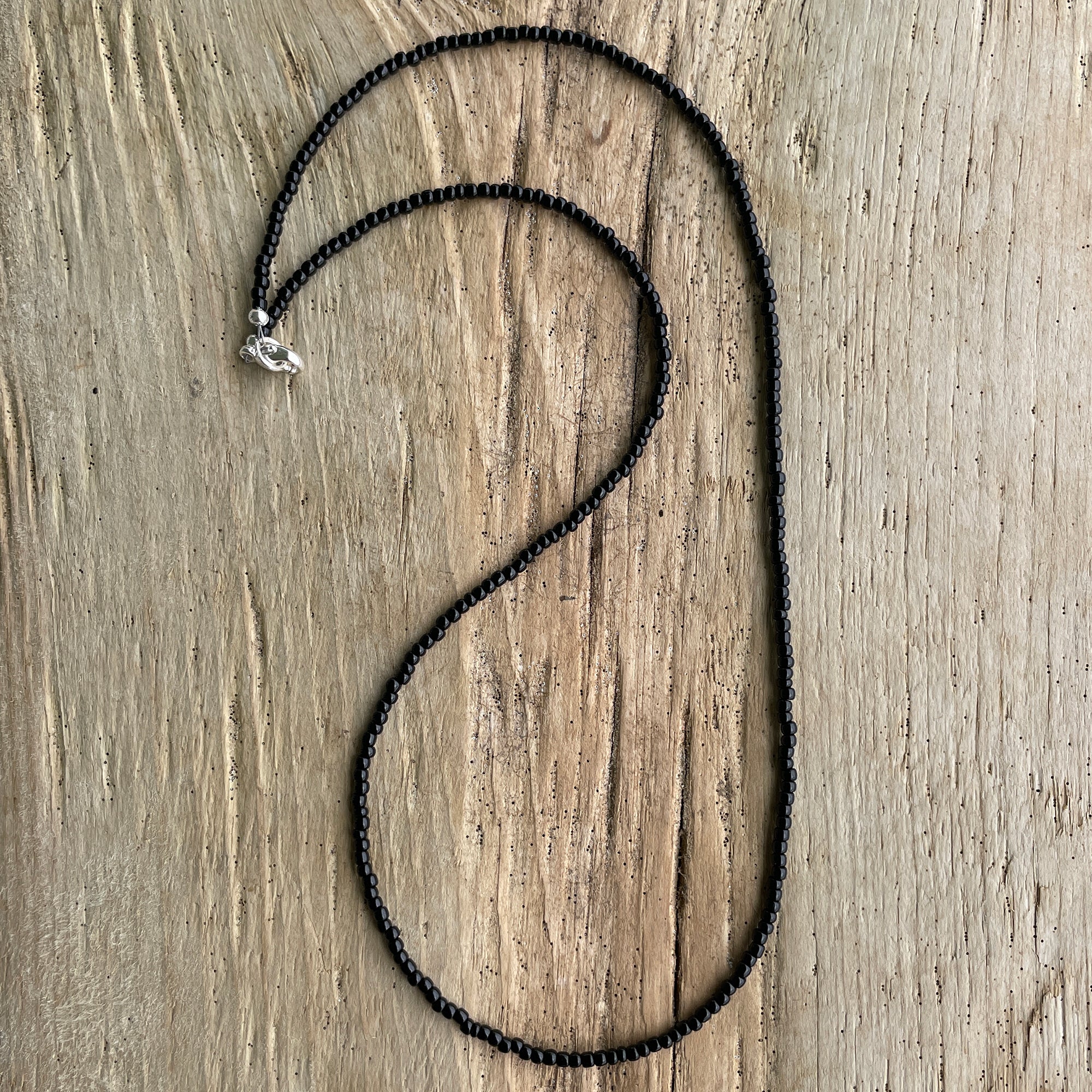 Black Seed Bead Necklace, Thin 1.5mm Single Strand – Kathy