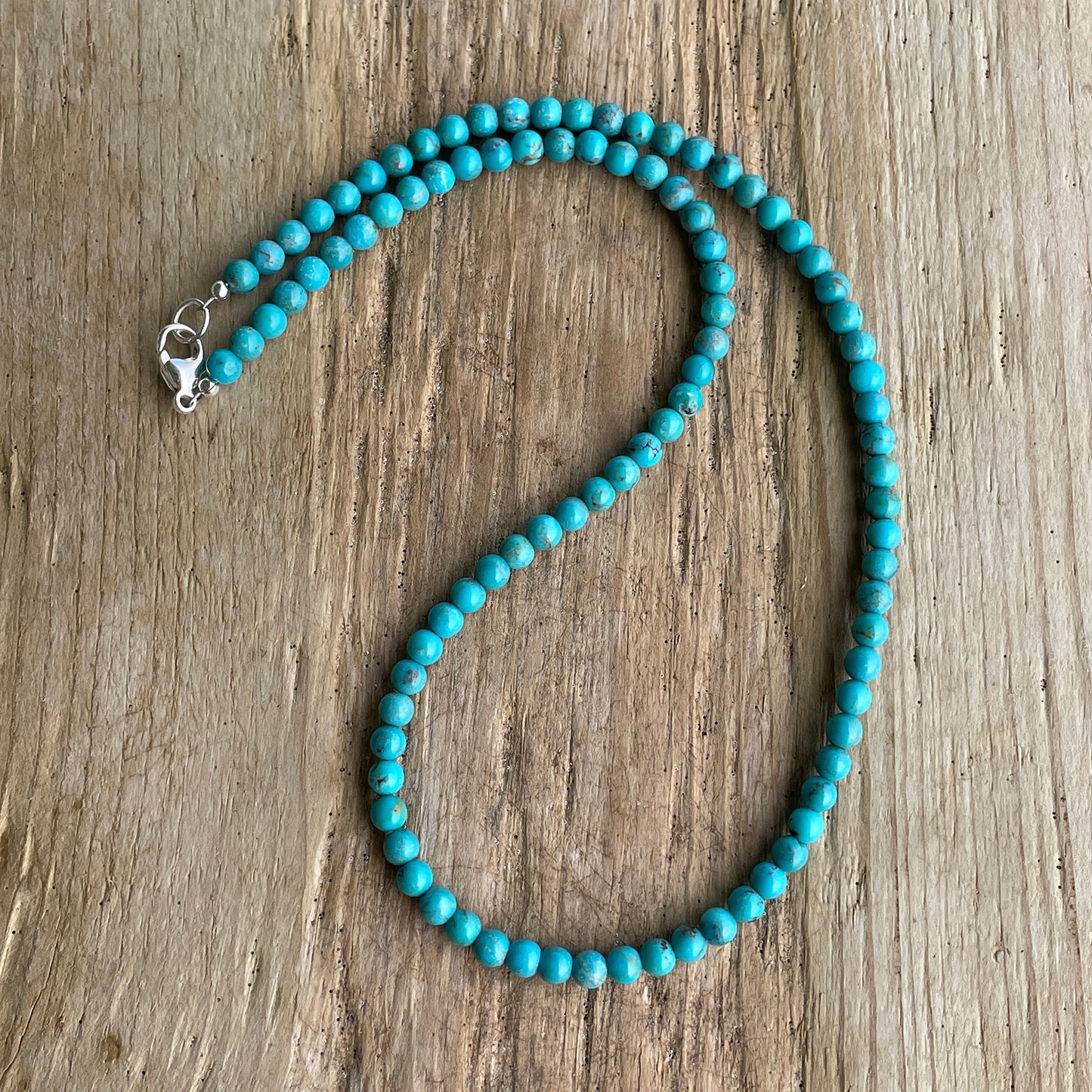 Genuine 4mm Light Blue Turquoise Bead Necklace