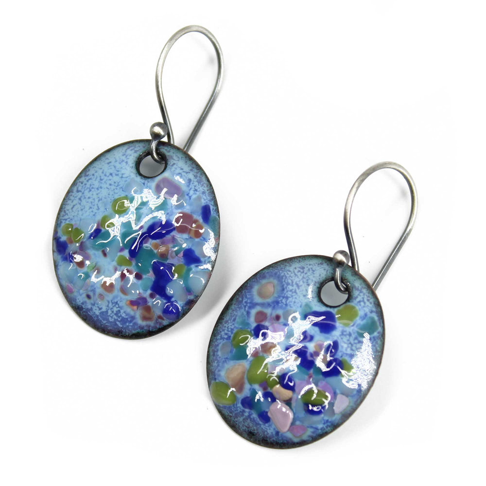 Multi Color Blue Purple Green Glass Enamel Earrings
