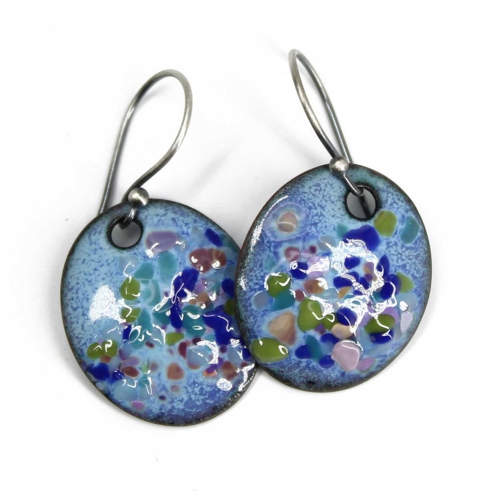 
                      
                        Multi Color Blue Purple Green Glass Enamel Earrings
                      
                    