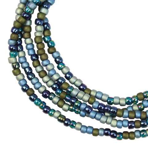 Green Blue Gray Seed Bead Necklace, Thin 2mm Single Strand