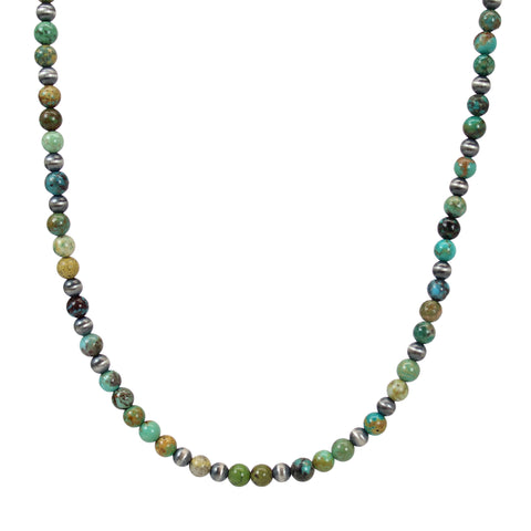 Genuine Blue Green Turquoise and Sterling Silver Bead Necklace