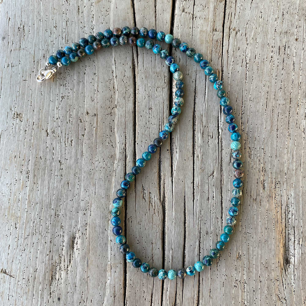 
                      
                        Blue Sea Sediment Jasper Bead Necklace 
                      
                    