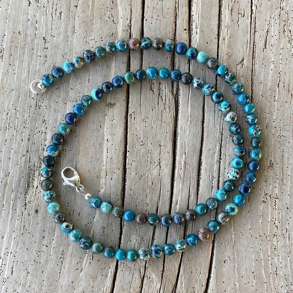 
                      
                        Blue Sea Sediment Jasper Bead Necklace 
                      
                    