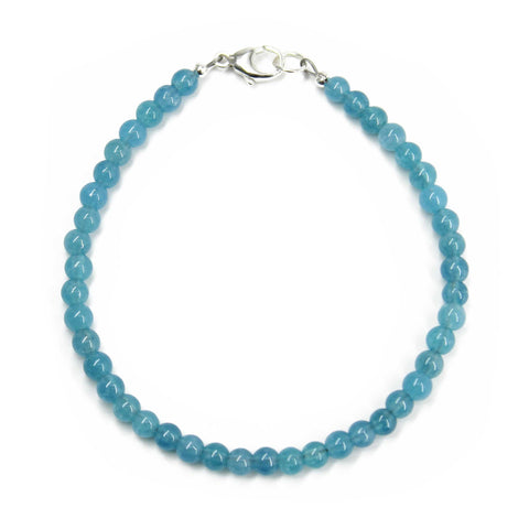 Blue Quartz Beaded Bracelet, Small 4mm Aquamarine Color
