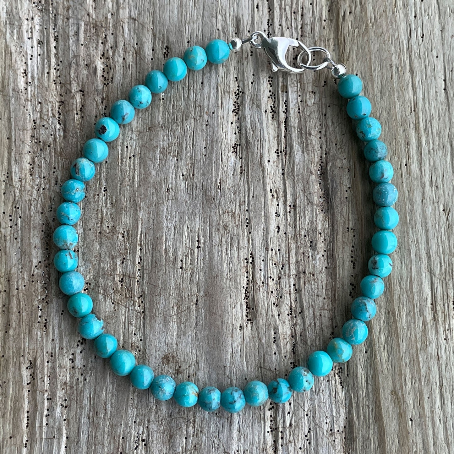Genuine 4mm Blue Turquoise Bead Bracelet