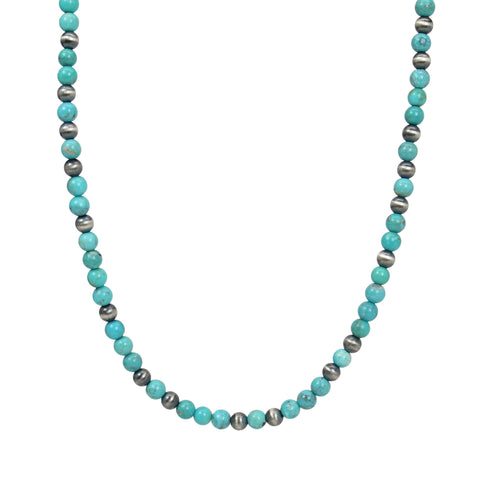 Genuine Arizona Blue Turquoise and Sterling Silver Bead Necklace