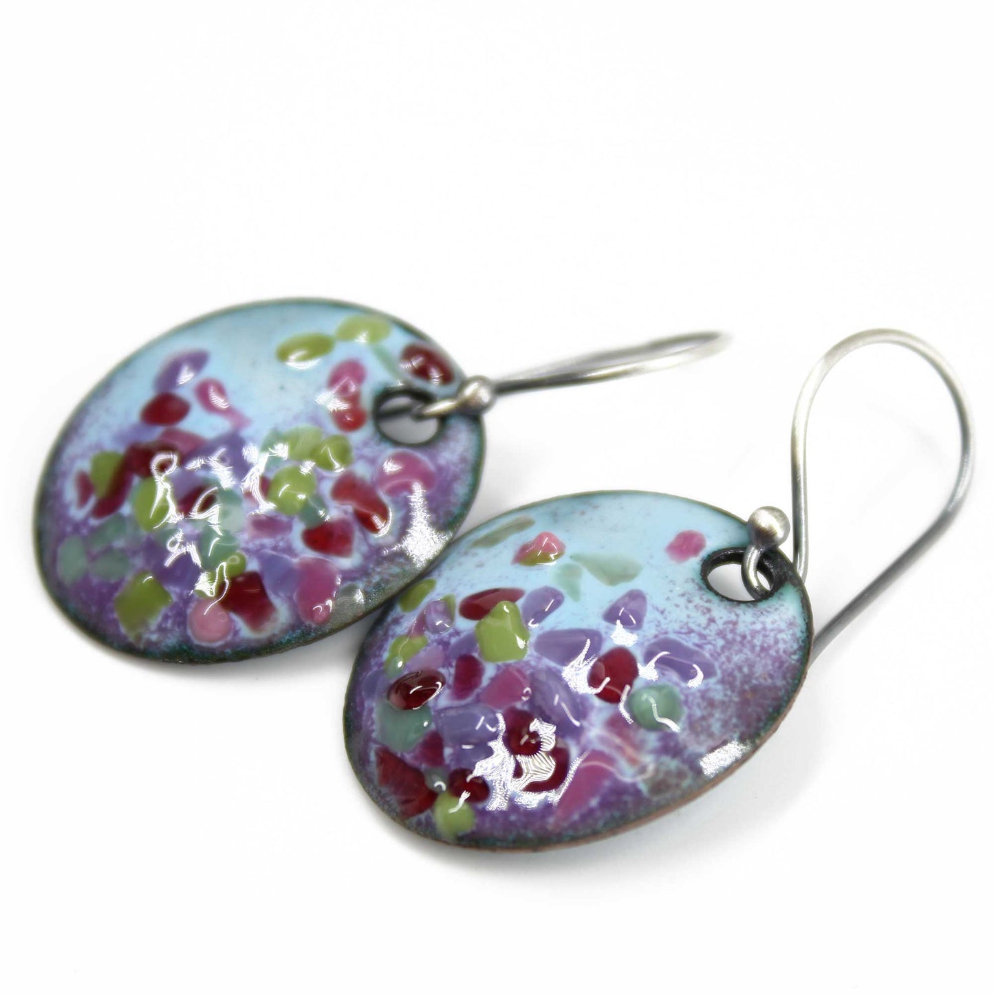 Multi Color Blue Pink Green Glass Enamel Earrings