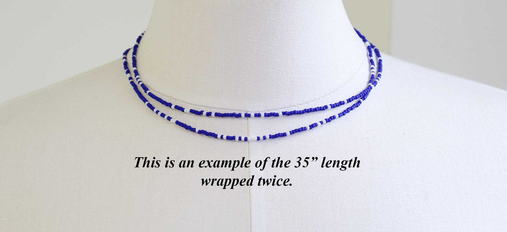 
                      
                        Frosted Navy Blue and White Seed Bead Necklace
                      
                    