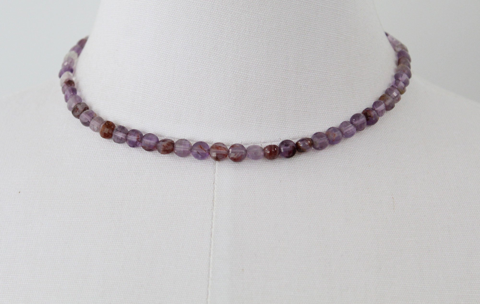 Super Seven Cacoxenite in Amethyst 6mm Faceted Coin Beads 16 Inch