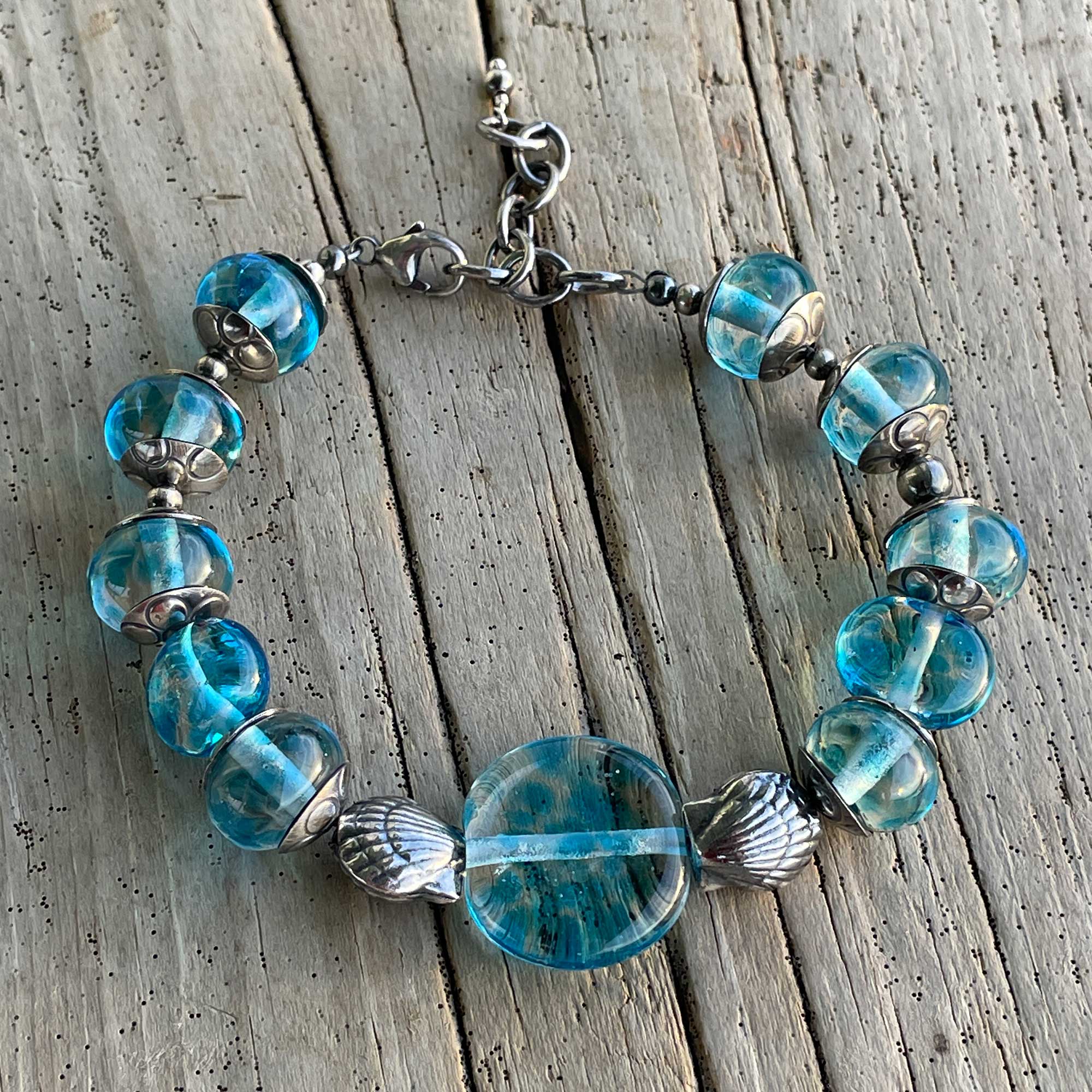 Blue Lampwork Bracelet with Sterling Silver Shells – Kathy Bankston