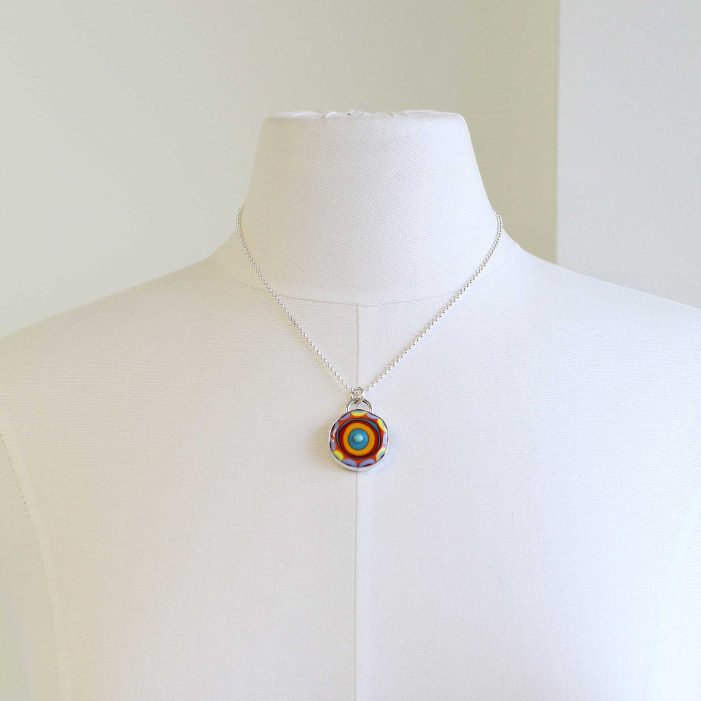 Colorful Lampwork Bead Pendant Necklace in Sterling Silver