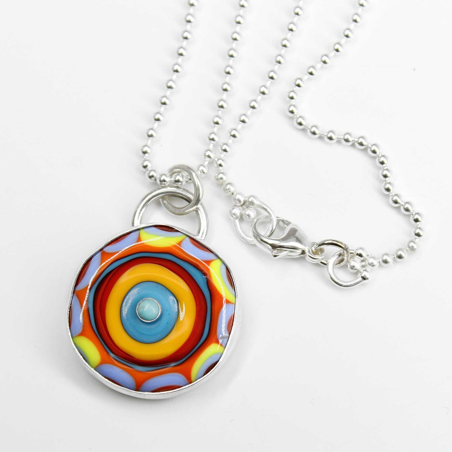 Colorful Lampwork Bead Pendant Necklace in Sterling Silver  17