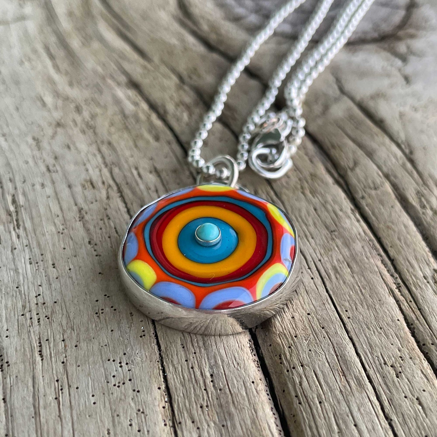 Colorful Lampwork Bead Pendant Necklace in Sterling Silver 
