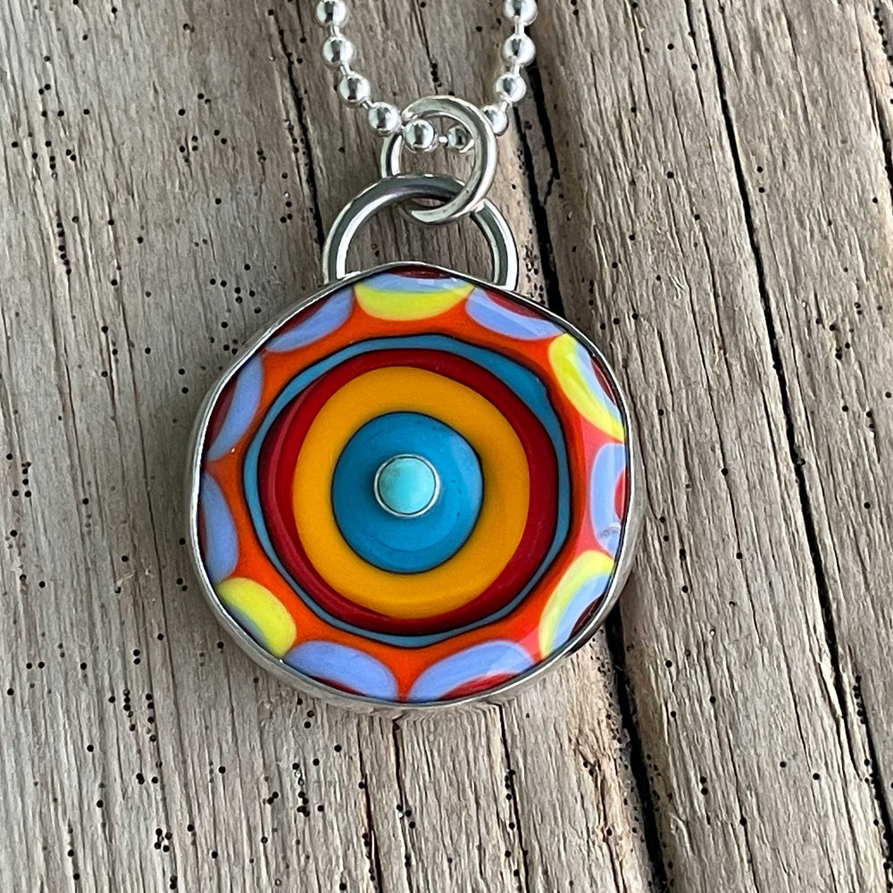 Colorful Lampwork Bead Pendant Necklace in Sterling Silver 