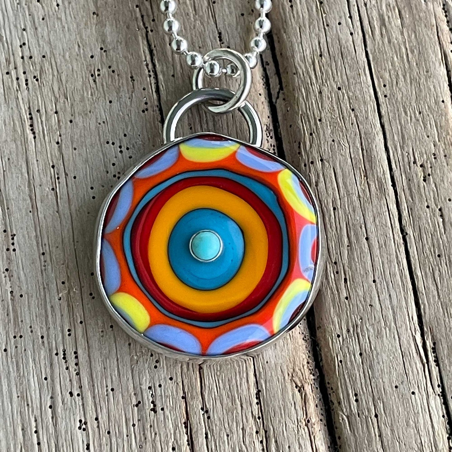 Colorful Lampwork Bead Pendant Necklace in Sterling Silver 