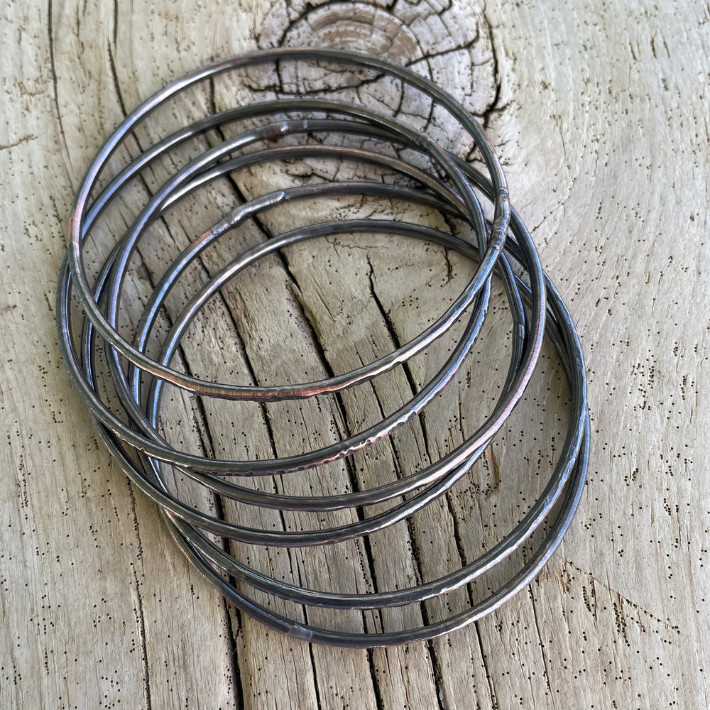 
                      
                        Set of 6 Rustic Hammered Copper Stacking Bangles 2.5" ID
                      
                    