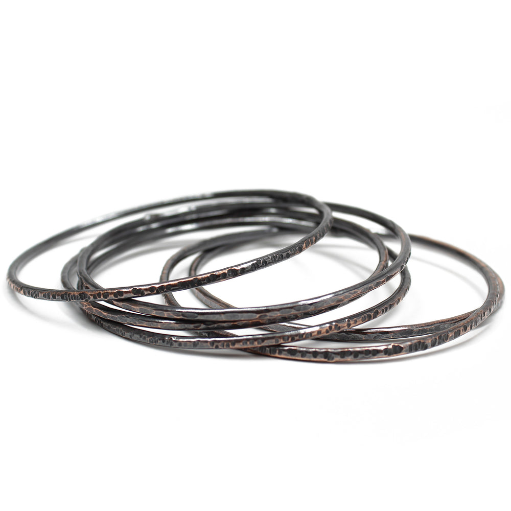 
                      
                        Set of 6 Rustic Hammered Copper Stacking Bangles 2.5" ID
                      
                    