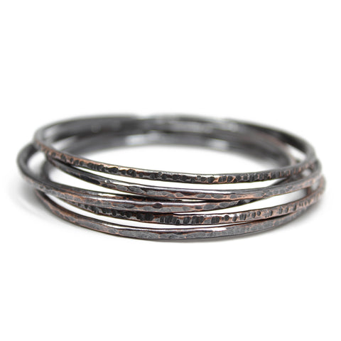 Set of 6 Rustic Hammered Copper Stacking Bangles 2.5" ID