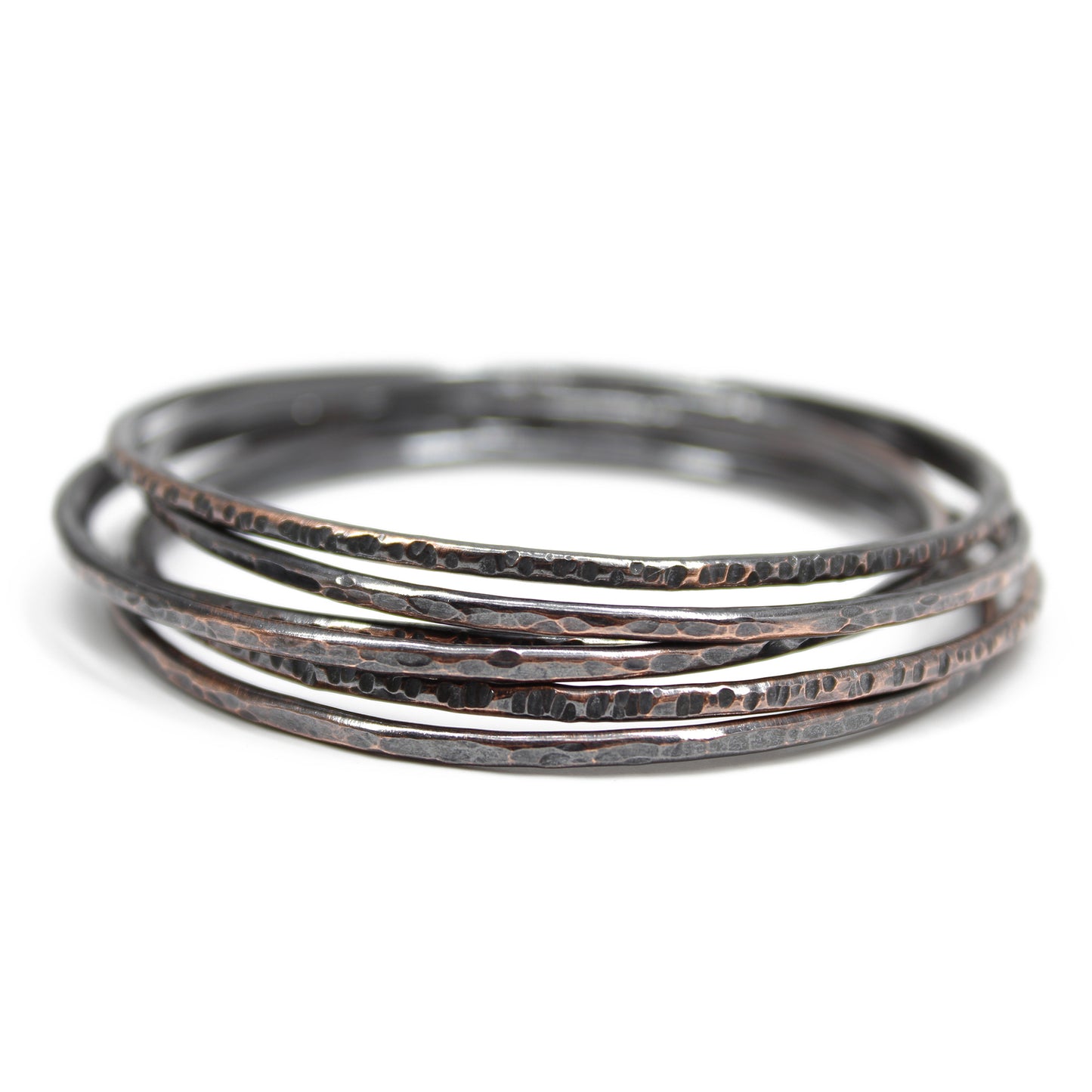 Set of 6 Rustic Hammered Copper Stacking Bangles 2.5" ID