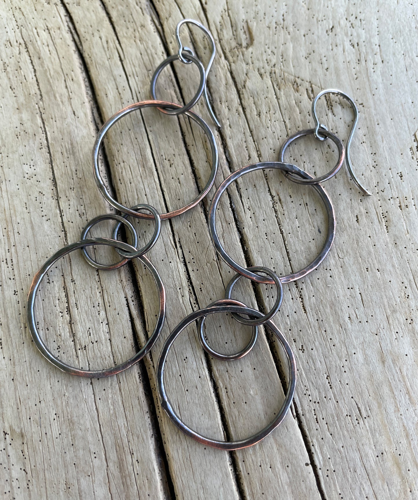 Long Copper Earrings with Sterling Silver Ear Wires
