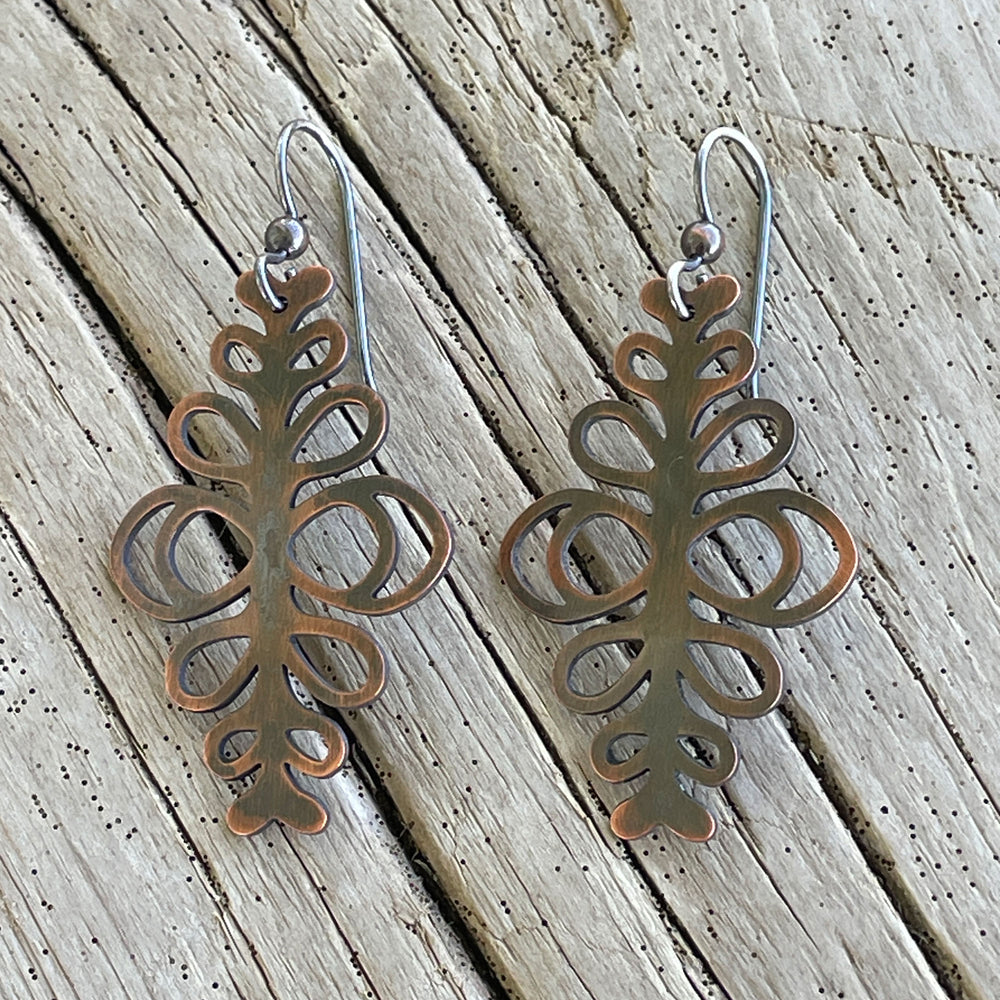 Copper Filigree Dangle Earrings