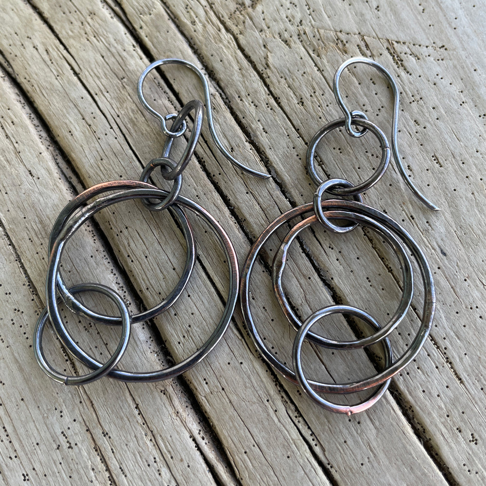 Copper Floating Circle Hoop Earrings with Sterling Silver Ear Wires 