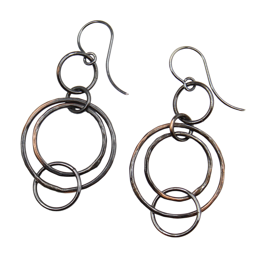 Copper Floating Circle Hoop Earrings with Sterling Silver Ear Wires 